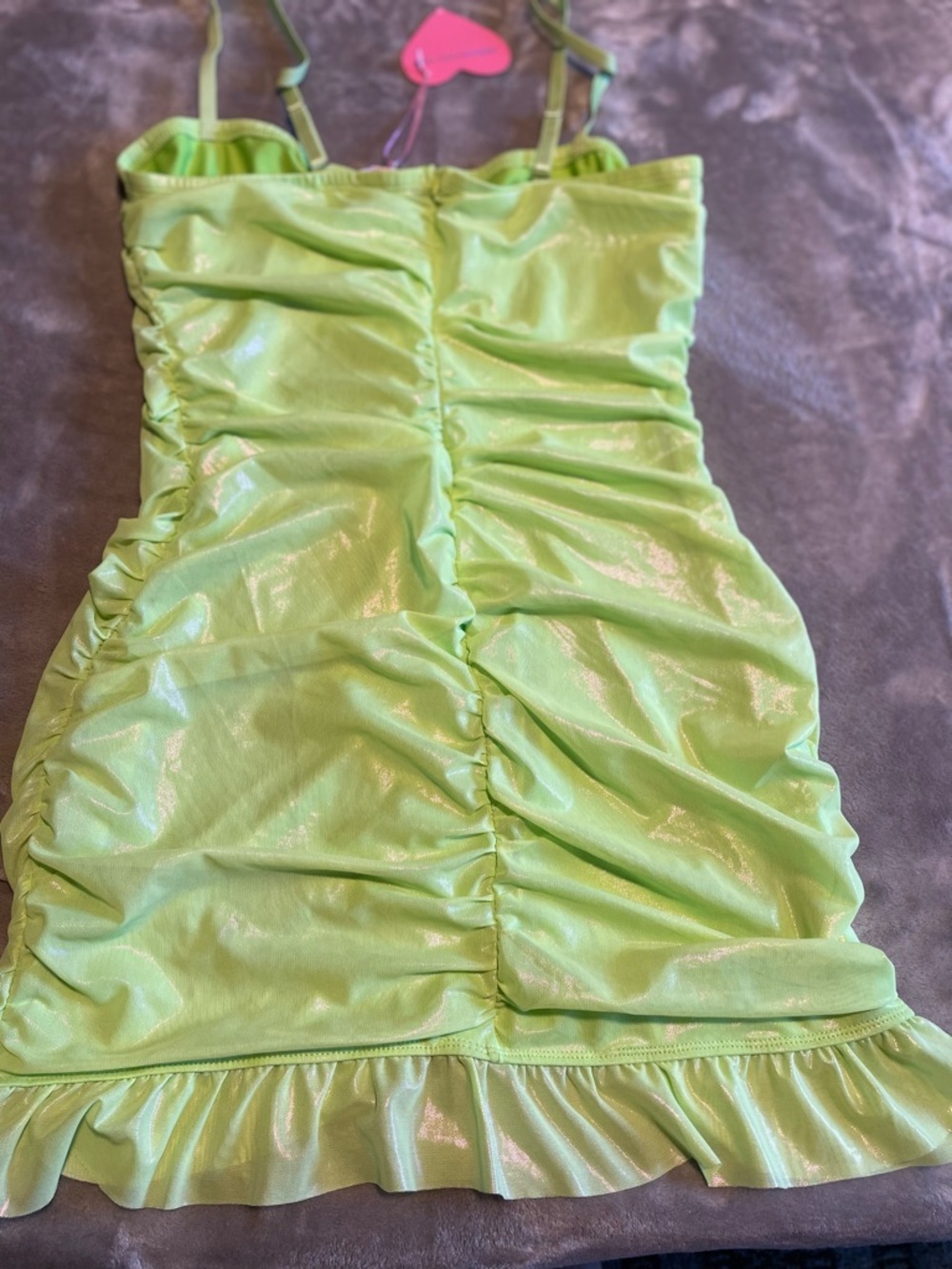 Sugar Thrillz Lime Green Ruched Satin Mini Dress